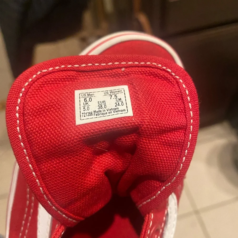 Vans Red Canvas Sneakers with White Accents-Size 7.5 - Picture 4 of 4